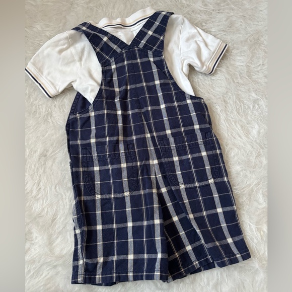 Vintage 2001 Gymboree Navy Preppy Plaid Overalls with White Polo - Picture 4 of 4